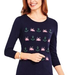 Talbots Navy  seashore Crab and Anchor Motif